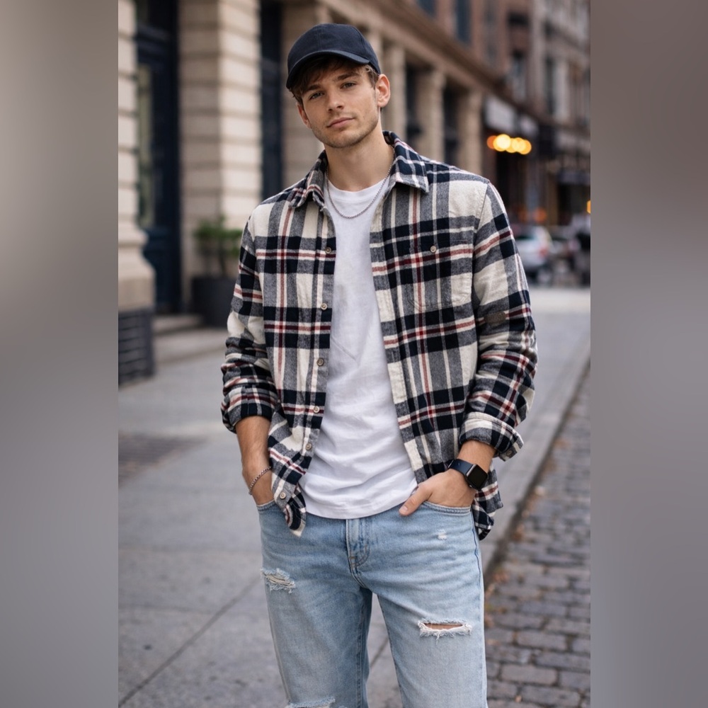 Natural Blue by Visitor Plaid Button Down Shirt